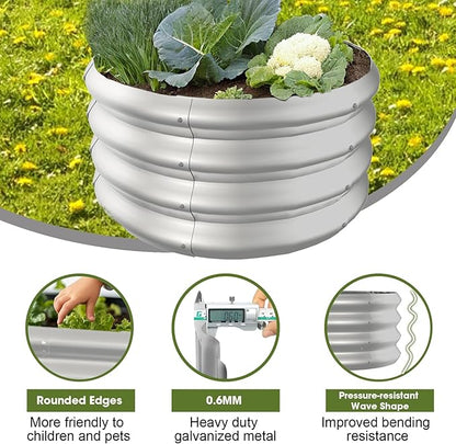 2x2x1ft Round Galvanized Raised Garden Bed Outdoor Metal Planter Box Raised Beds for Gardening,Vegetables,Fruits,Flowers & Herbs (Silver)
