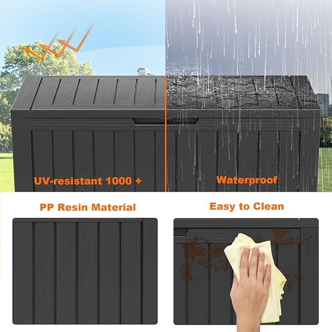 Deck Box, 90 Gallon Black Resin Outdoor Storage