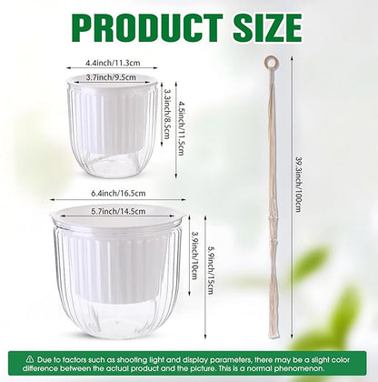 6 Pack Self Watering Hanging Planters Indoor Flower Pots(4.5"+6.5") Visible Water Level Markers 3 Hanging Ropes with Drainage Holes for Indoor Outdoor Garden Home Decor Supplies (White)