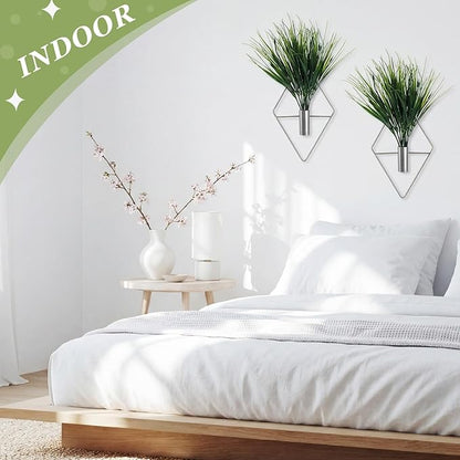 8 Pieces Silver Wall Decor Hanging Planters with Artificial Plants Metal Vase Indoor Aquatic Plant Holder Modern Geometric Wall Art for Home Bathroom Bedroom Living Room Office