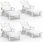 Patio Chaise Lounge Chair Set of 4, Oversized Lounge Chair Outdoor with 5 Positions, HDPE, Patio Lounge Chair with Wheels & Cup Holder for Pool, Deck, Poolside,White