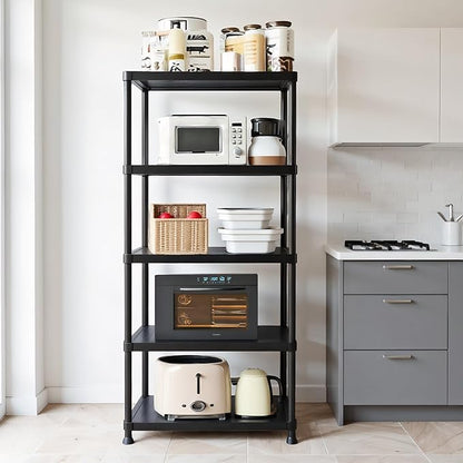 Plastic Storage Shelves, 70.2" H x 11.8" D x 23.62" W Plastic Shelves for Storage, 5-Tier Shelving Unit, Storage Rack, 330 lbs, Bathroom, Laundry, Garage & Home