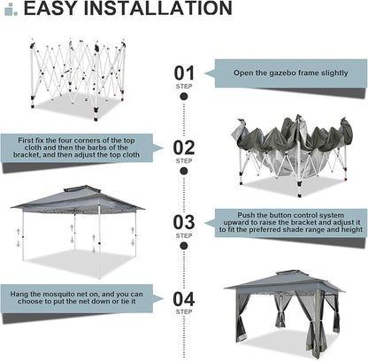COBIZI 12x12 FT Pop up Gazebo on Clearance Outdoor pop up Canopy Tent,carpas para Patio, Shelter Tents with Sandbags & Portable Carry Bag, Patio Gazebos for Camping, Garden & Lawn, Darkgrey(Upgraded)