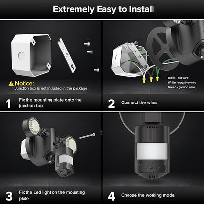 SANSI 25W 3000LM Motion Sensor Outdoor Security Lights, 5000K Daylight, Dusk to Dawn, 320° Angle Eave Mount Security Lights Super Bright for Yard, IP65 Waterproof, ETL Listed, Black
