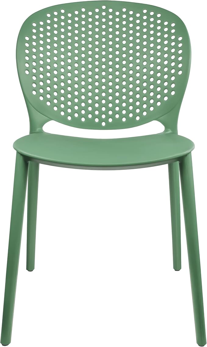 Green Plastic Patio Dining Chair Set of 2, Stackable & Weatherproof