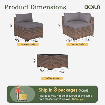 Aoxun 11 Piece Patio Furniture Set Wicker Rattan Patio Conversation Set Outdoor Sectional Sofa Set with Coffee Table and Thickened Cushions, Gray(Waterproof Cover Included)