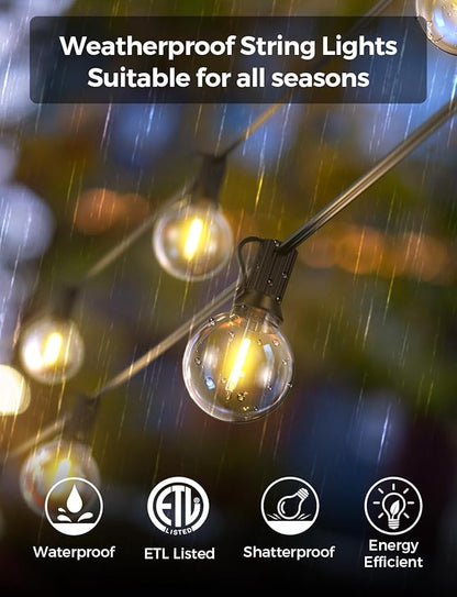 XMCOSY+ Outdoor String Lights, Smart Patio Lights 100Ft Dimmable Outdoor Lights Warm White, 50 G40 LED Bulbs, WiFi String Lights for Outside, Work with Alexa, APP Control, Waterproof Extendable