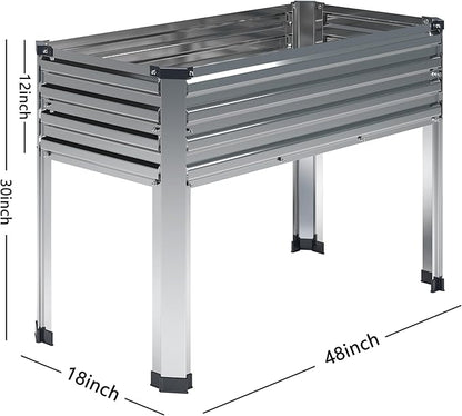 2PCS Galvanized Raised Garden Bed with Legs,2PCS 48×18×30in Elevated Planter Box for Backyard,Outdoor Garden, Patio, Balcony, 300lb Capacity,Silver