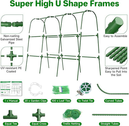 Cucumber Trellis for Raised Bed, U-Shape Garden Trellis for Climbing Plants Outdoor, Metal Arch Trellis for Vegetables, Plant Support for Tomato, Pea, Zucchini (47.2" L×30" W×47.2" H-Medium)