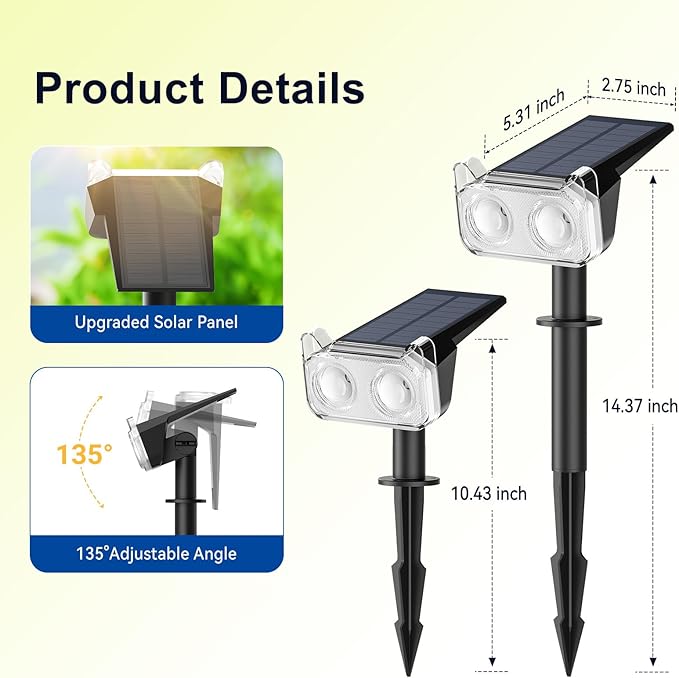 LETMY Solar Spot Lights Outdoor Waterproof with Bigger LED, 6 Pack 135°Adjustable Solar Lights Outdoor, 2-in-1 Wall Lights & 2 Modes Landscape Spotlights for Tree Yard Pathway Garden Decor(Warm White)