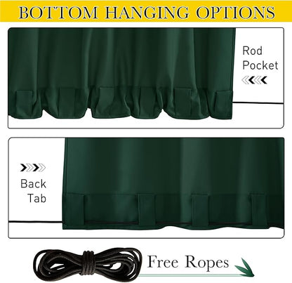 NICETOWN Canvas Outdoor Curtains for Christmas 2 Panels, Dark Green, W52 x L84 per Panel - Waterproof & Windproof Sun Shades with Grommet & Back Tab & Rod Pocket, Free Rope for Bottom Fixing