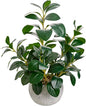 AlphaAcc 17.8 Inch Artificial Ficus Plant Potted Faux Greenery in Gray Round Vertical Striped Cement Planter with Pebbles Realistic Fake Plant for Indoor Modern Home Kitchen Living Room Office Decor