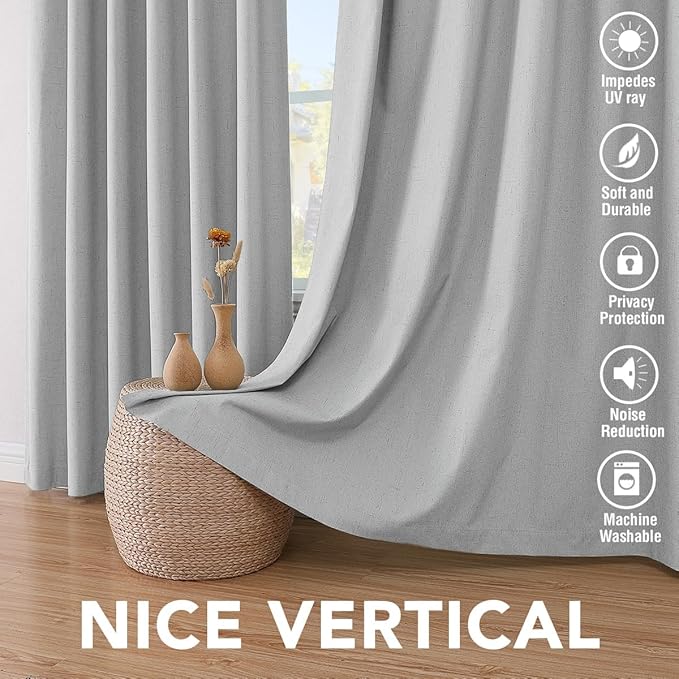 H.VERSAILTEX 100% Blackout Curtains for Bedroom Thermal Insulated Linen Textured Curtains Heat and Full Light Blocking Drapes Living Room Curtains 2 Panel Sets, 42x54 Inch, Glacier Gray