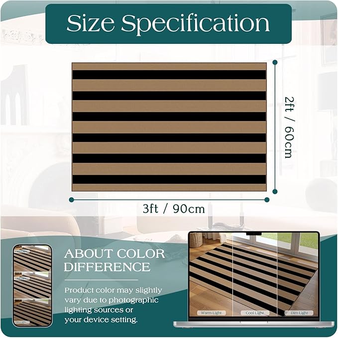 Outdoor Rugs Striped Door Mat, Brown and Tan, 2 x 3 Ft