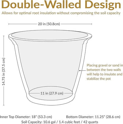 Sunnydaze 20-Inch Franklin Large Plant Pot - Polyresin Round Outdoor Planter with Drillable Drainage Hole - 3 Pack - Sable