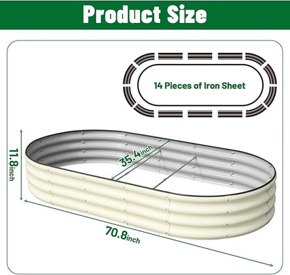 SnugNiture 2 Pcs 6x3x1ft Raised Garden Bed Kit, Outdoor Oval Metal Garden Planter, Ground Planter Box for Gardening Vegetables Flowers, White