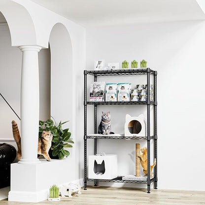 1000 lbs 4 Tier Shelf Metal Storage Shelves Shelving Wire Rack Heavy Duty Closet Organizers for Garage Kitchen Bathroom Laundry Black 13.8" D x 35.4" W x 59.5" H