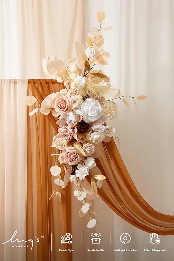 Artificial Flowers Wedding Arch Swag Set, 4 Pieces, White & Beige