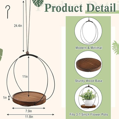 3 Pack Hanging Planters for Indoor Black Plant Hanger with Round Wood Base Large Indoor Hanging Plant Shelf Round Boho Holder Gift for Mom,housewarming