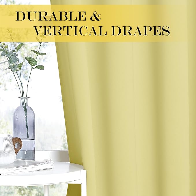 NICETOWN Blackout Curtains 84 Inch Length, Thermal Insulated Curtains for Bedroom Grommet Energy Saving Room Darkening Drapes for Living Room Window, 1 Panel, Paler Yellow, 66" W x 102" L