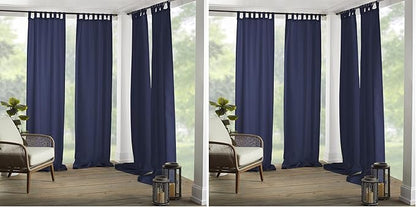 Elrene Home Fashions Matine Weatherproof Tab-Top Indoor/Outdoor Solid Color Curtain Panel for Porch, Pergola, Patio, Deck, 52”W x 84”L, Blue (Pack of 2)