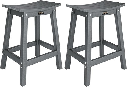 VINGLI 24 Inch Outdoor Bar Stools Set of 2, HDPE Weather Resistance Counter Height Bar Stools Durable Patio Chairs for Bar, Kitchen Counter, Yard (Gray, 24 Inch 2PC)