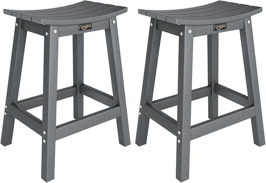 VINGLI 24 Inch Outdoor Bar Stools Set of 2, HDPE Weather Resistance Counter Height Bar Stools Durable Patio Chairs for Bar, Kitchen Counter, Yard (Gray, 24 Inch 2PC)