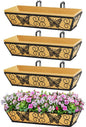 4 Pack 24 Inch Window Boxes Planters Railing Planter Box with Adjustable Brackets for Porch Fence Patio Balcony Hanging Flower Baskets with Woven Fabric for Outdoor Garden Decor - Black