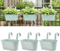 vensovo Metal Railing Planter for Outdoor Plants - 3 Pack Balcony Hanging Planter Box with Detachable Hooks and Drain Holes Oval Hanging Pots Fence Planters for Railing Garden Fence, Green
