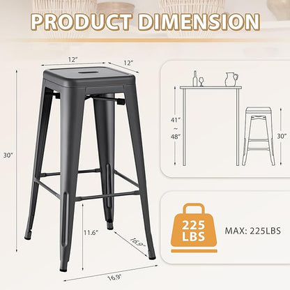 Furmax 30 Inch Metal Bar Stools Set of 4, Counter Height Backless Stools, Industrial Bar Chairs Patio Stool Stackable Backless Stool for Kitchen/Dining Room/Bistro/Patio Indoor Outdoor (Gray)