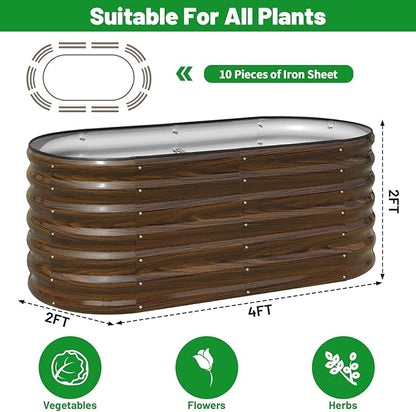 SnugNiture Galvanized Steel Raised Garden Bed Kit, 4x2x2 ft Large Metal Planter Box Outdoor for Gardening Vegetables, Flowers and Fruits
