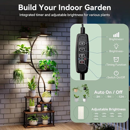 Plant Stand Indoor with Grow Lights 9 Tiered Wood Plant Shelf 62" Tall Plant Stand Metal Frame for Indoor Plants Multiple Flower Pot Holder, Large Plant Rack for Living Room Patio Corner 2 Pack