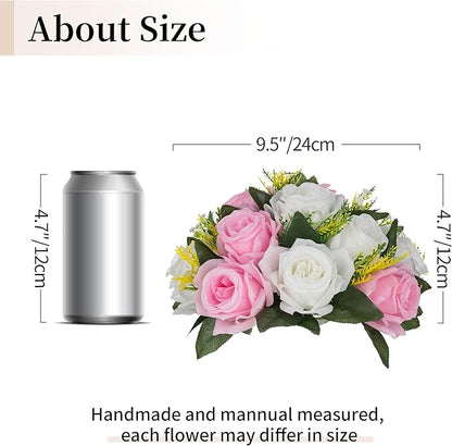 Artificial Flowers Rose Ball Centerpieces, Pink and White, 9.5 in