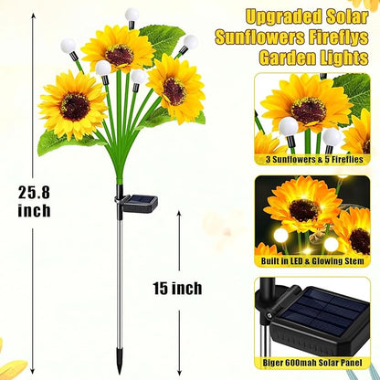 Solar Lights Outdoor Garden Decor,4 Pack Sunflower with Firefly Lights,Solar Flowers Lights Waterproof,Birthday Gifts for Mom Women Grandma,Outside Decorative Garden Stakes for Yard Patio Porch Lawn