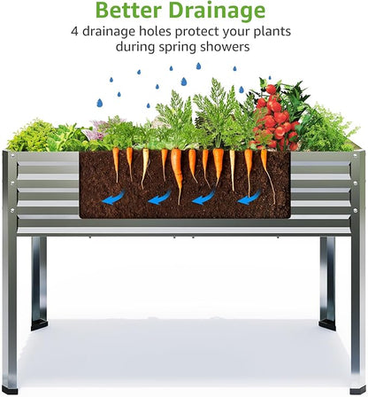 Galvanized Raised Garden Bed with Legs, 48 gallons, 48"x24"x32" Large Metal Elevated Planter Boxes with Drainage Holes,for Vegetables, Flowers, Backyard, Patio, Balcony