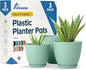Mint Plant Pots with Drainage Holes & Saucers 3 Pack, Indoor & Outdoor Stackable Space-Saving Planters for Houseplants & Flowers, (7", 6.7", and 6" Inches), Durable & Weatherproof Materials