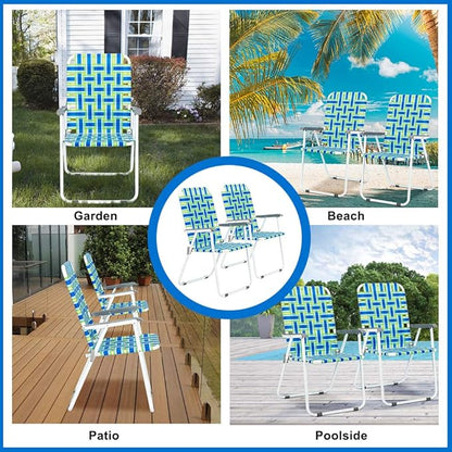 Folding Lawn Chair, Blue Metal Frame, 265 lb Capacity