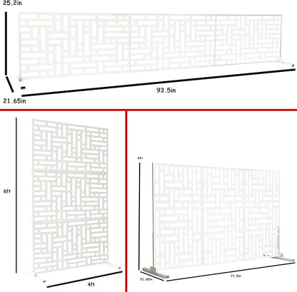 Oakland Living 6 ft. X 4 ft. White Freestanding Metal Privacy Screen Room Divider