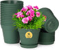 homenote Plant Pots,15 Pack 6 inch Flower Pots with Multiple Drainage Holes and Saucers,Plastic Planters for All Home Garden Flowers Succulents(Green)