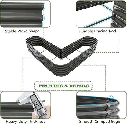 A ANLEOLIFE Set of 6, 18 Inch Tall Quartz Grey Raised Garden Beds Kit, Heart-Shaped & Long Oval Planters for Creative Garden Layouts.