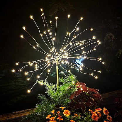 FOOING 8 Pack Solar Garden Lights Solar Firework Lights Waterproof, 200 LED String Light 2 Modes Twinkling Fairy Nightlight for Garden, Wedding, Party, Patio, Yard, Landscape Decoration, (Warm White)