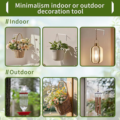 2 Pack 8 Inch Plant Hanger Hooks for Indoor Hanging Plants, Heavy Duty Steel Hanging Plant Brackets Wall Mount Hooks for Hanging Bird Feeders Flower Basket Wind Chime Solar Lanterns Outdoor, White