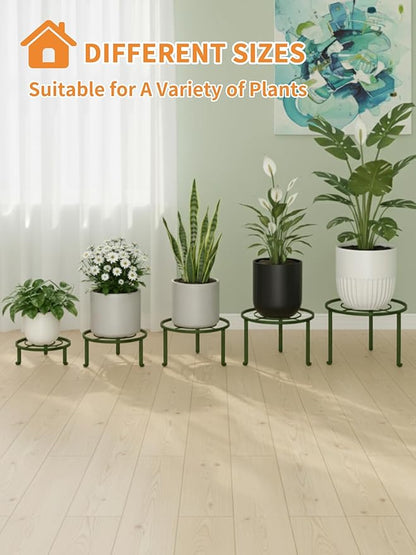 5 Pack Metal Pot Rack Stand,Patented Plant Stand for Flower Pot Heavy Duty Potted Holder Indoor Outdoor, Rustproof Iron Garden Container Round Supports
