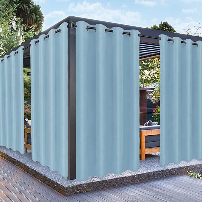 PureFit Outdoor Curtains for Patio Waterproof Weatherproof, UV Resistant Outside Curtains for Gazebo, Front Porch, Pergola, Sun Blocking Privacy Curtain, 52W x 108L inch, 1 Panel, Sky Blue