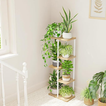 Bamworld Corner Plant Stand Indoor 5 Tier white Plant Shelf for Multiple Plants, Tiered Flower Pot Stands for Patio Garden Balcony Living Room Bedroom, White
