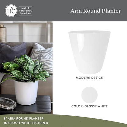 The HC Companies Aria Round Self-Watering Pot - Lightweight Plastic Planter for Herbs & More - Durable Plant Pots for Indoor Plants & Outdoor Plants (6" Glossy White, Pack of 2)