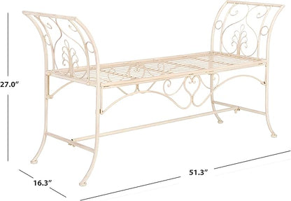 Safavieh PAT5016A Collection Arona Antique White Wrought Iron 51" Outdoor Garden Bench