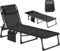 Outsunny Chaise Lounge Chair Outdoor, 5-Position Adjustable Sun Tanning Chair with Carrying Handle and Side Pocket, Folding Bed Cot with Removable Pillow for Garden, Beach, Patio, Pool, Camp, Black