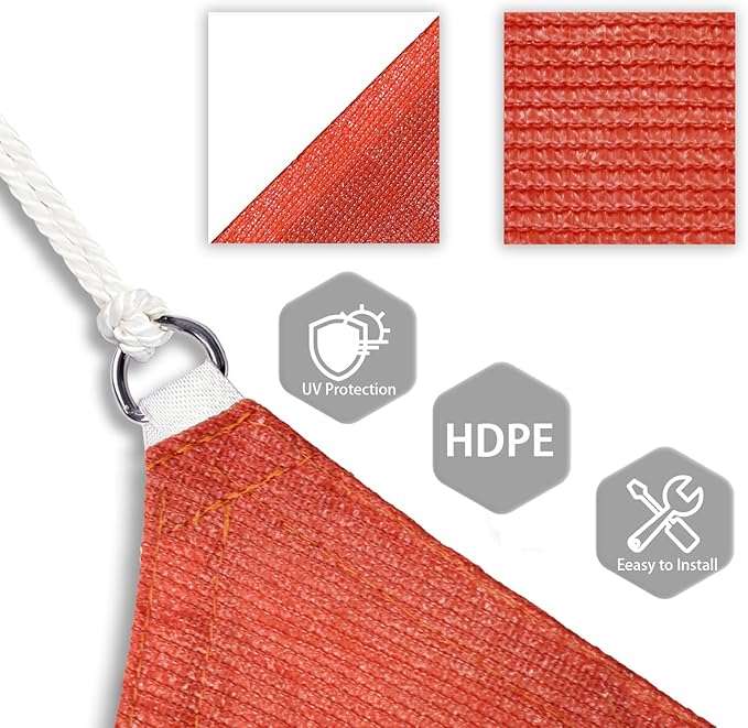 Patio Paradise 14' x 14' x 14' Sun Shade Sail Triangle Canopy Shade Cloth Fabric Sunlight Block Patio Pergola Cover HDPE Deck Awning for Outdoor Backyard Roof Shading, Red