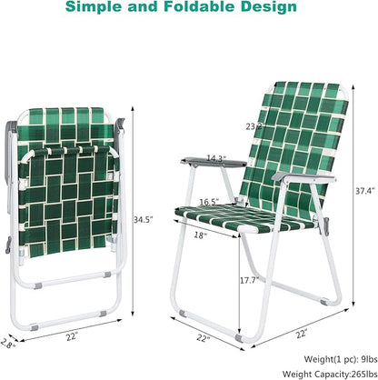 Folding Lawn Chairs, Set of 4, Dark Green Metal Frame